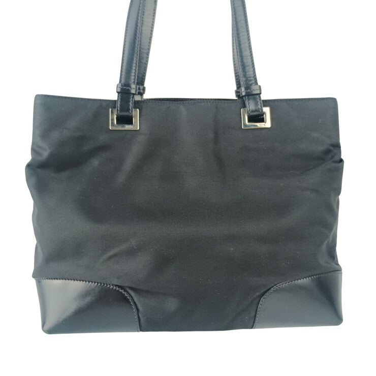 PRADA プラダ ハンドバッグ テスート トート ブラック系 ナイロン レザー レディース 三角ロゴプレート シルバー金具 美品