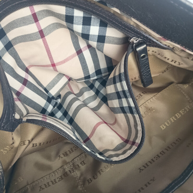 BURBERRY バーバリー ハンドバッグ ワンショルダーバッグ ブロンズ系 ナイロン レザー レディース 美品