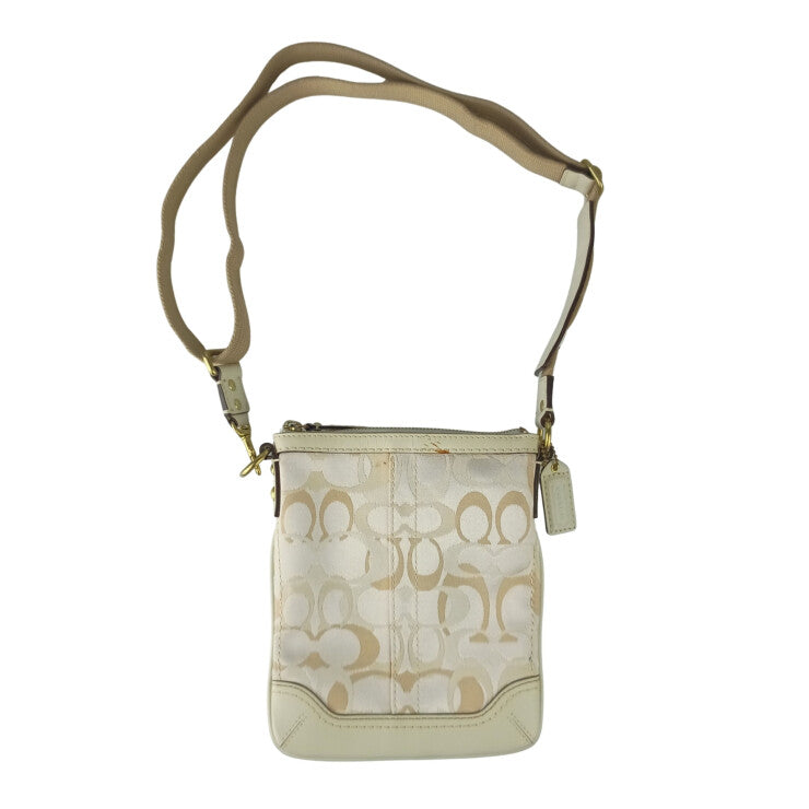 COACH コーチ ショルダーバッグ オプティックシグネチャー 10362 アイボリー系 キャンバス レザー レディース ゴールド金具 美品