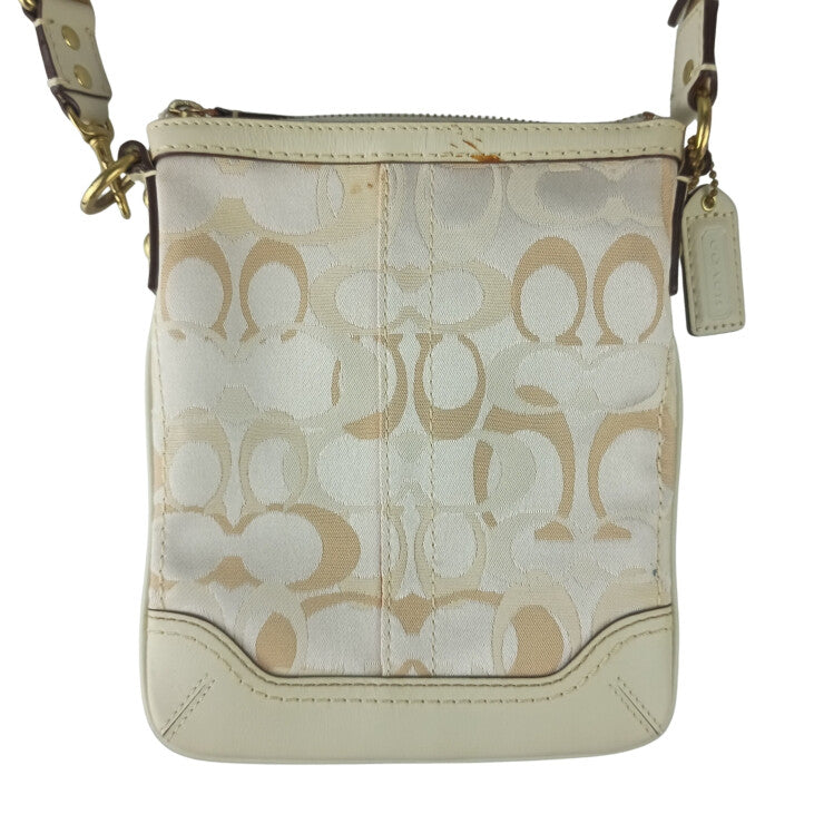 COACH コーチ ショルダーバッグ オプティックシグネチャー 10362 アイボリー系 キャンバス レザー レディース ゴールド金具 美品