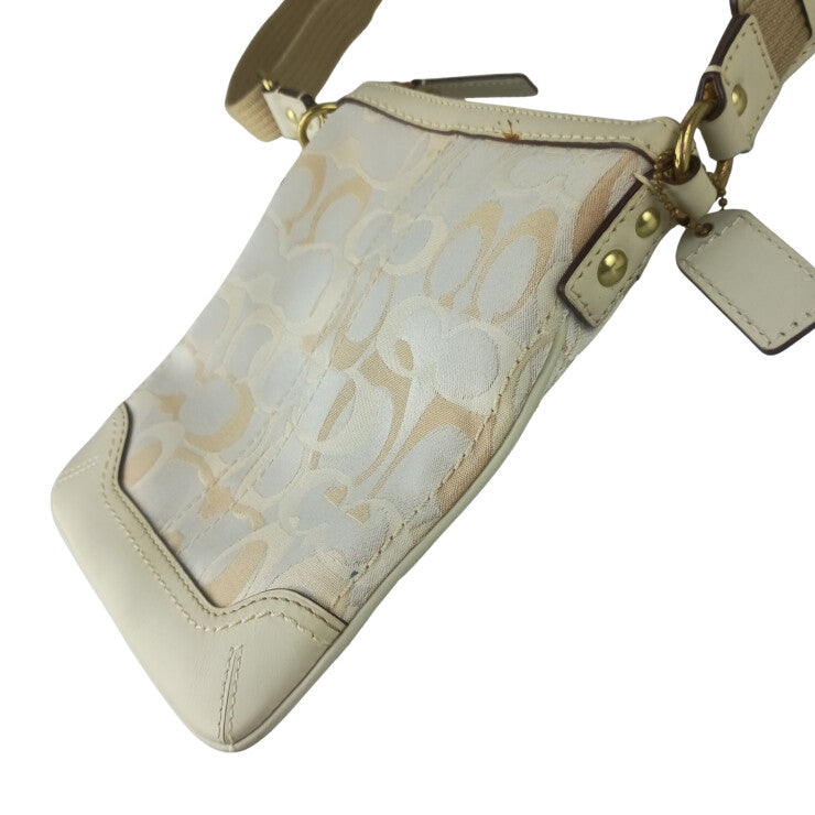 COACH コーチ ショルダーバッグ オプティックシグネチャー 10362 アイボリー系 キャンバス レザー レディース ゴールド金具 美品