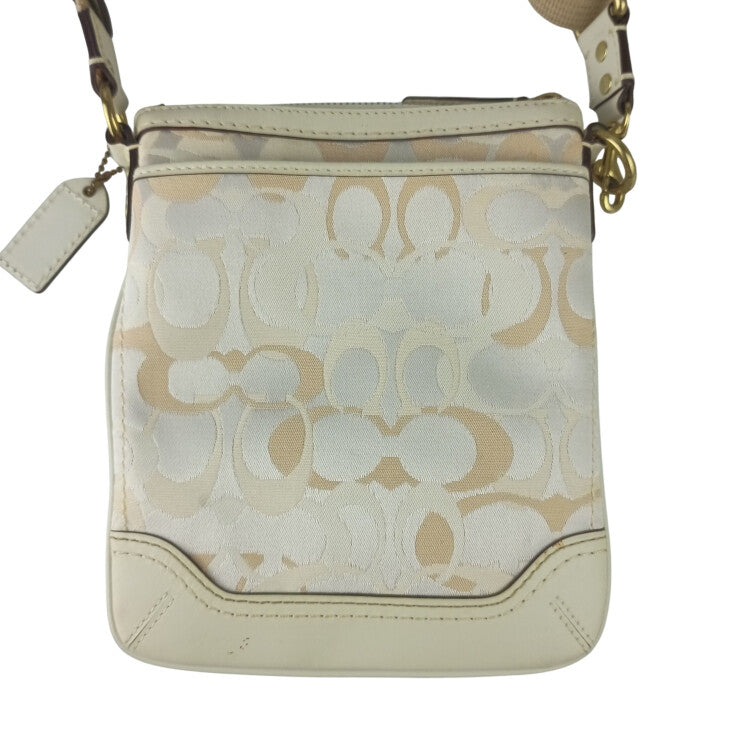 COACH コーチ ショルダーバッグ オプティックシグネチャー 10362 アイボリー系 キャンバス レザー レディース ゴールド金具 美品
