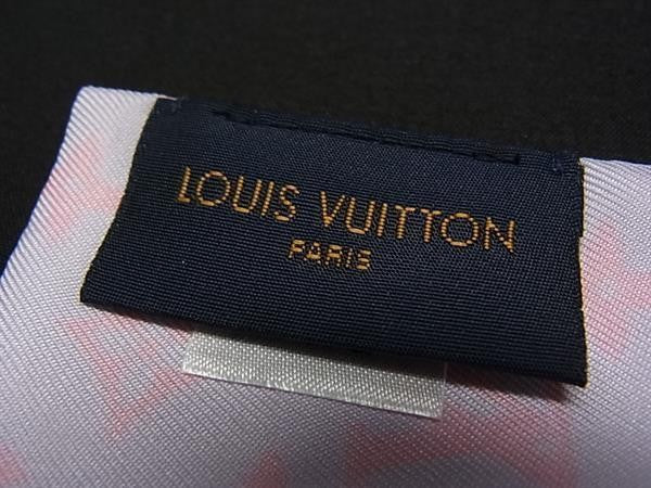 LOUIS VUITTON ルイヴィトン スカーフ バンドーBB・ライジングコンフィデンシャル M76119 ピンク系×ブルー系 マルチカラー シルク100% ラインストーン レディース リボンスカーフ 超美品