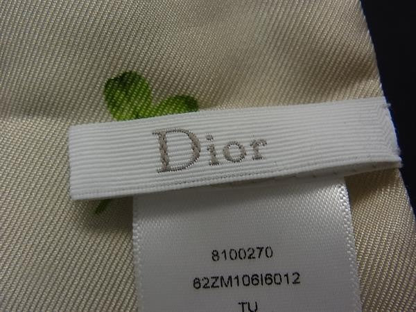 DIOR ディオール スカーフ ミッツァ 62ZM106I6012 オフホワイト × グリーン系 マルチカラー シルク100% レディース クローバー・てんとう虫・BEEモチーフ 美品