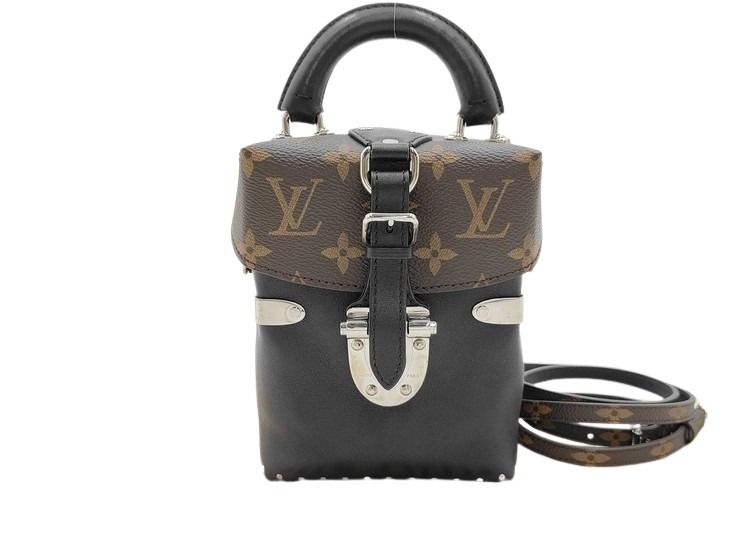 LOUIS VUITTON ルイヴィトン ハンドバッグ カメラボックス ブラウン ブラック系 モノグラム レザー メンズ 2WAY ショルダーバッグ スタッズ シルバー金具 美品