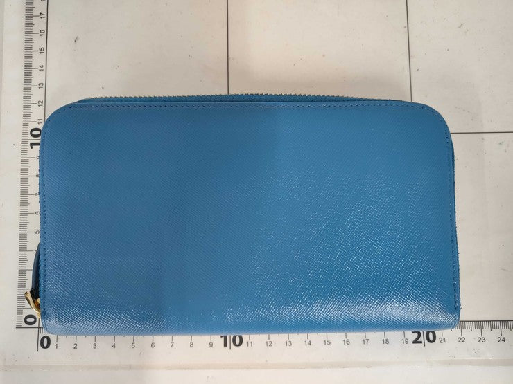 PRADA プラダ 長財布 1M0506 ブルー系 サフィアーノレザー ユニセックス ラウンドファスナー ゴールド金具 美品