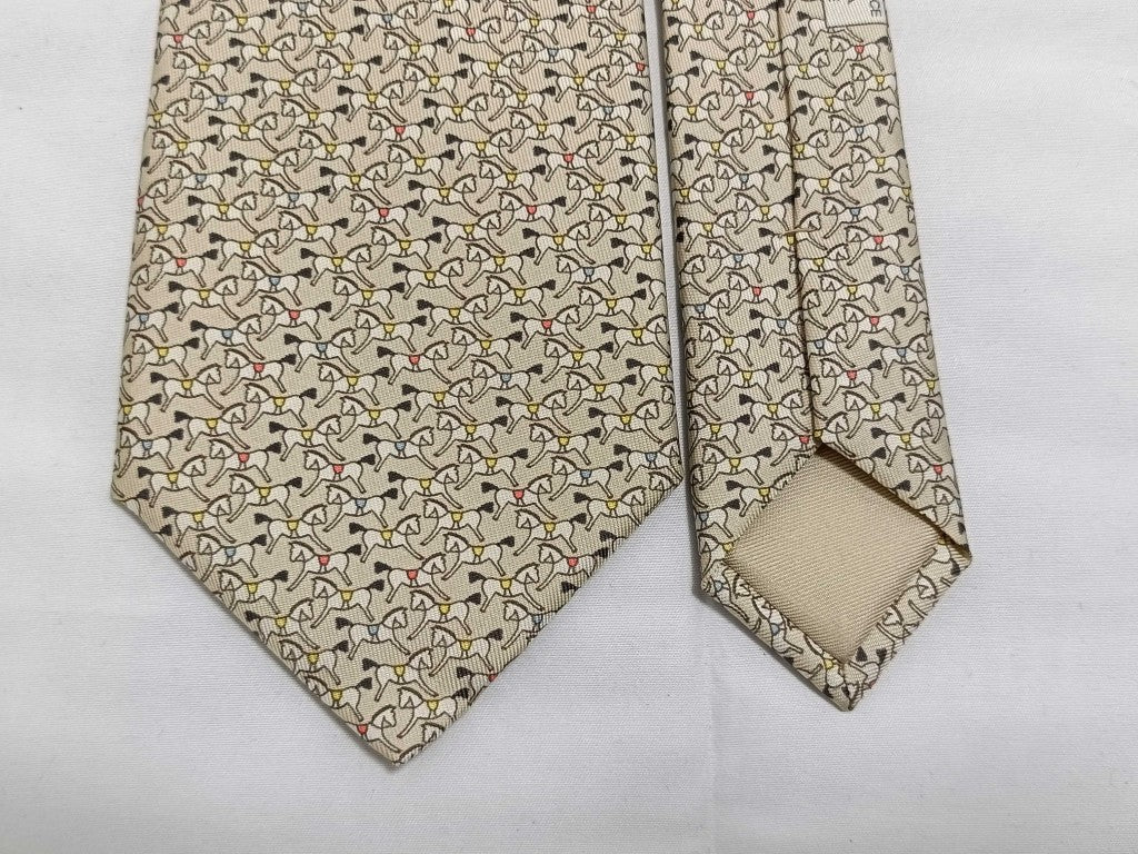 HERMES エルメス ネクタイ ベージュ シルク100％ メンズ 馬柄 新品未使用展示品