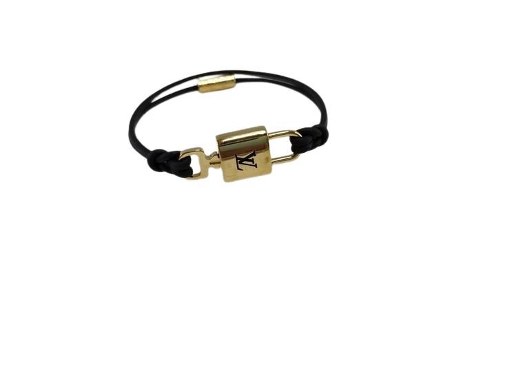 LOUIS VUITTON ルイヴィトン ブレスレット ブラスレ LV パドロック M8138F ゴールド ブラック レザー×メタル レディース ゴールド金具