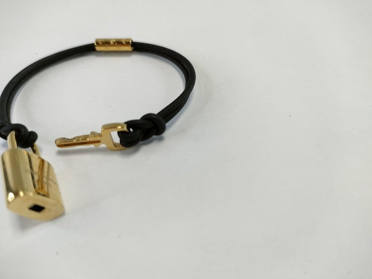 LOUIS VUITTON ルイヴィトン ブレスレット ブラスレ LV パドロック M8138F ゴールド ブラック レザー×メタル レディース ゴールド金具