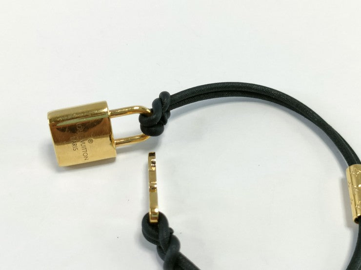 LOUIS VUITTON ルイヴィトン ブレスレット ブラスレ LV パドロック M8138F ゴールド ブラック レザー×メタル レディース ゴールド金具