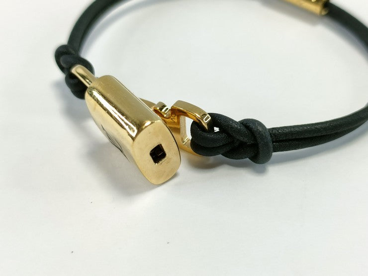 LOUIS VUITTON ルイヴィトン ブレスレット ブラスレ LV パドロック M8138F ゴールド ブラック レザー×メタル レディース ゴールド金具