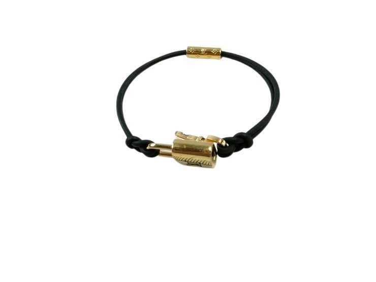 LOUIS VUITTON ルイヴィトン ブレスレット ブラスレ LV パドロック M8138F ゴールド ブラック レザー×メタル レディース ゴールド金具