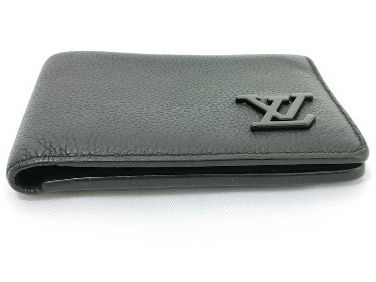LOUIS VUITTON ルイヴィトン 二つ折り財布 ポルトフォイユ ミュルティプル M69829 ブラック アエログラム・レザー メンズ 札入れ