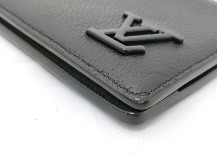 LOUIS VUITTON ルイヴィトン 二つ折り財布 ポルトフォイユ ミュルティプル M69829 ブラック アエログラム・レザー メンズ 札入れ