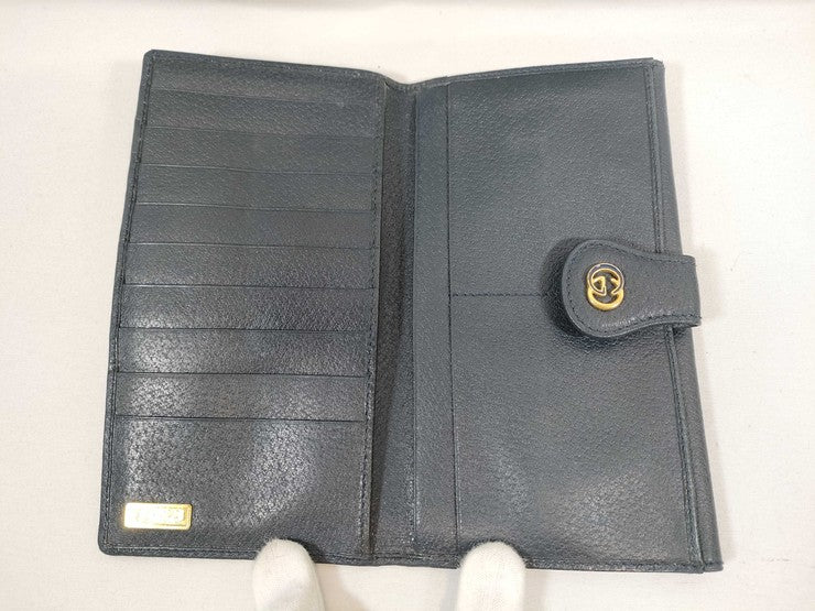 GUCCI グッチ 長財布 GGスプリーム インターロッキングＧ 035 381 0294 ベージュ ネイビー PVC レザー レディース オールドグッチ Wホック 二つ折り財布 美品