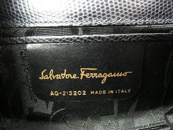 SALVATORE FERRAGAMO フェラガモ ショルダーバッグ ヴァラリボン 213202 ブラック系 リザード型押しレザー レディース チェーン ゴールド金具 美品