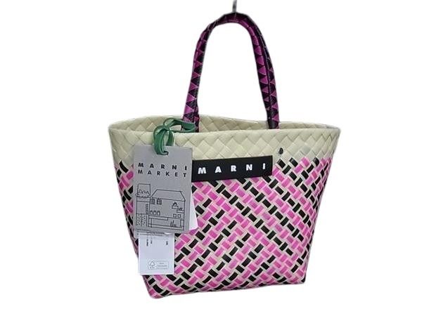 MARNI マルニ ハンドバッグ マーケットシリーズ ミニ ビーンズ バッグ SHMH0117A0 ベージュ系×ブラック系×ピンク系 マルチカラー ポリプロピレン レディース トートバッグ 新品未使用展示品