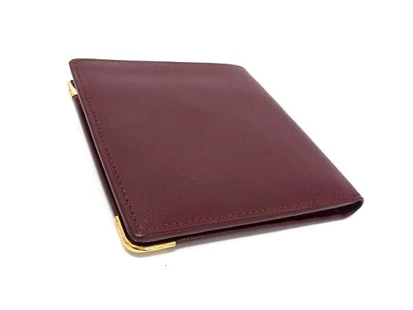 Cartier カルティエ 二つ折り財布 マストライン 73184192 ボルドー系 カーフレザー ユニセックス ゴールド金具 超美品