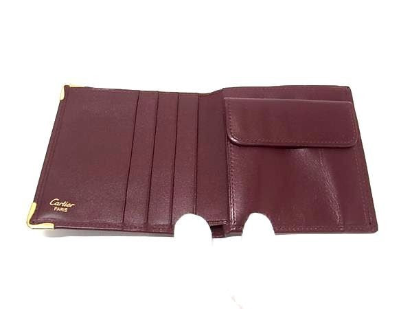 Cartier カルティエ 二つ折り財布 マストライン 73184192 ボルドー系 カーフレザー ユニセックス ゴールド金具 超美品