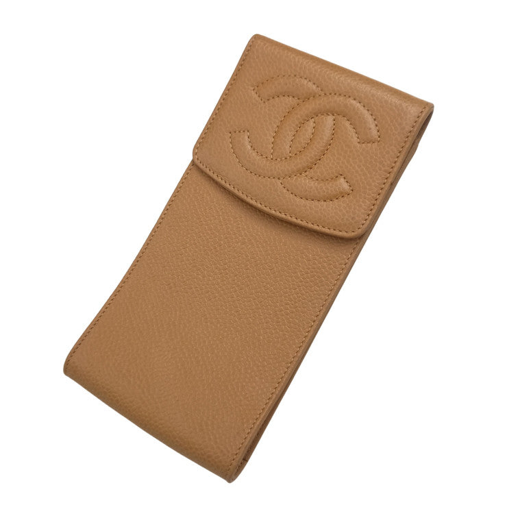 CHANEL シャネル ペンケース ココマーク ブラウン系 ベージュ系 キャビアスキン レディース マルチポーチ 小物入れ メガネケース 美品