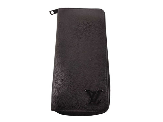 LOUIS VUITTON ルイヴィトン 長財布 アエログラム ジッピーウォレット ヴェルティカル M81743 ブラック系 レザー メンズ ラウンドファスナー シルバー金具 美品