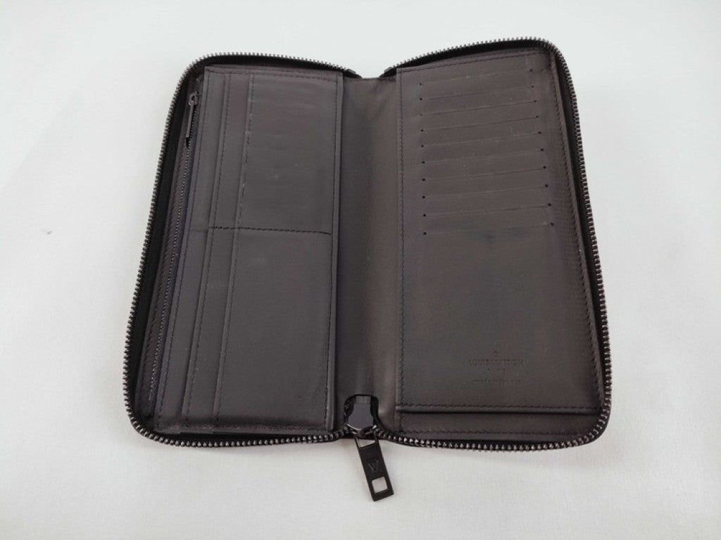 LOUIS VUITTON ルイヴィトン 長財布 アエログラム ジッピーウォレット ヴェルティカル M81743 ブラック系 レザー メンズ ラウンドファスナー シルバー金具 美品