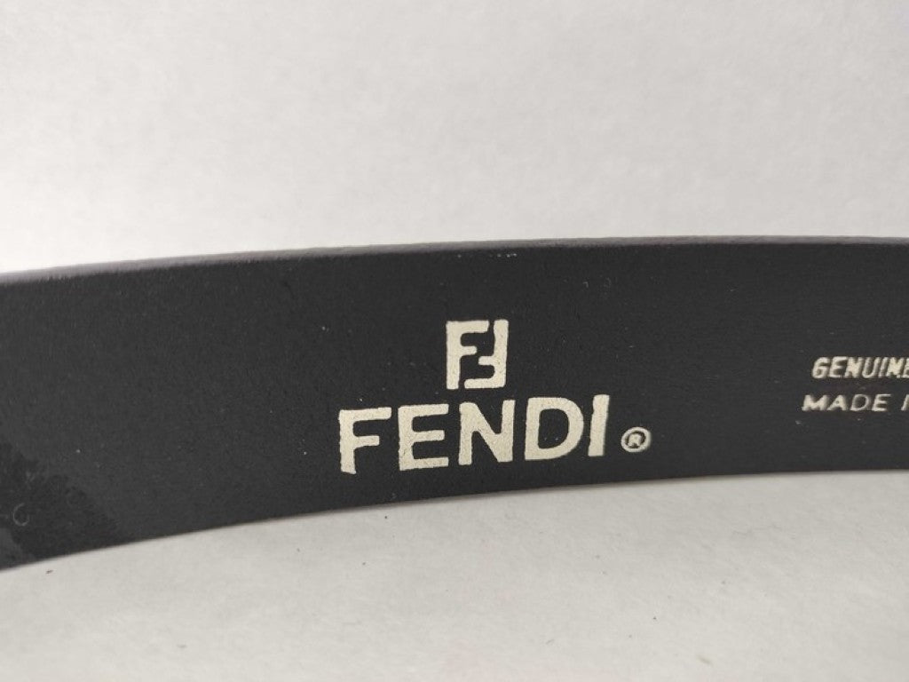 FENDI フェンディ ベルト マンマバックル ブラック ゴールド シルバー系 レザー メンズ FFロゴバックル ゴールド金具 美品