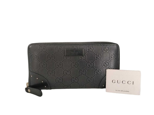 GUCCI グッチ 長財布 ディアマンテ 354487 ブラック系 PVC レザー メンズ GG柄 エンボス スタッズ ラウンドファスナー ゴールド金具 美品