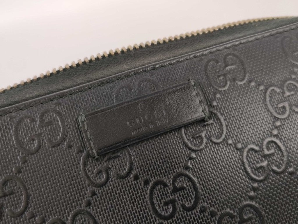 GUCCI グッチ 長財布 ディアマンテ 354487 ブラック系 PVC レザー メンズ GG柄 エンボス スタッズ ラウンドファスナー ゴールド金具 美品