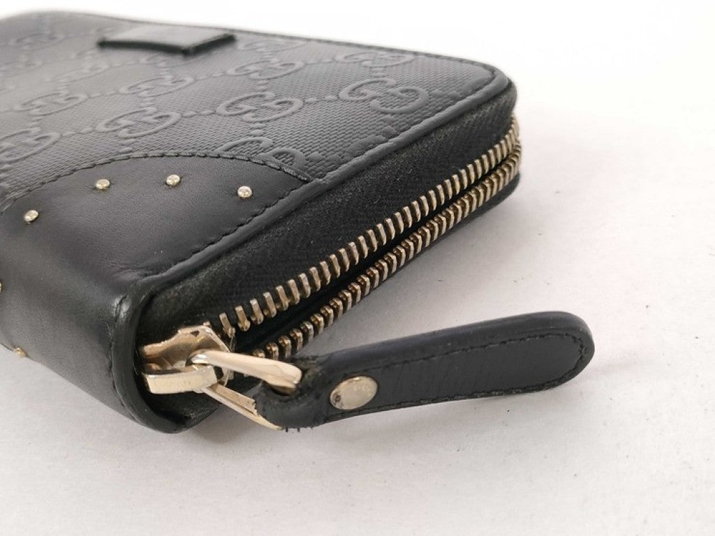 GUCCI グッチ 長財布 ディアマンテ 354487 ブラック系 PVC レザー メンズ GG柄 エンボス スタッズ ラウンドファスナー ゴールド金具 美品