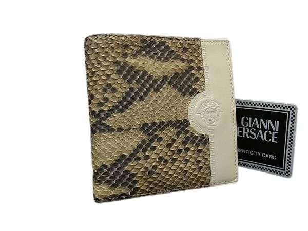 GIANNI VERSACE ジャンニ ヴェルサーチェ 二つ折り財布 メデューサ ベージュ系 × アイボリー系 パイソン × レザー ユニセックス 超美品