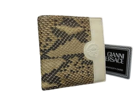 GIANNI VERSACE ジャンニ ヴェルサーチェ 二つ折り財布 メデューサ ベージュ系 × アイボリー系 パイソン × レザー ユニセックス 超美品