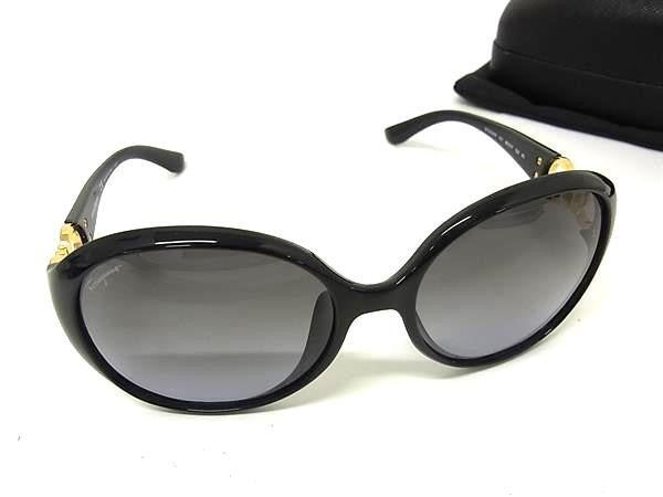 SALVATORE FERRAGAMO フェラガモ サングラス ガンチーニ SF903SRK ブラック ゴールド系 プラスチック ラインストーン レディース 美品