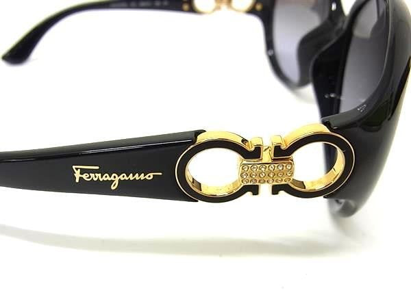 SALVATORE FERRAGAMO フェラガモ サングラス ガンチーニ SF903SRK ブラック ゴールド系 プラスチック ラインストーン レディース 美品
