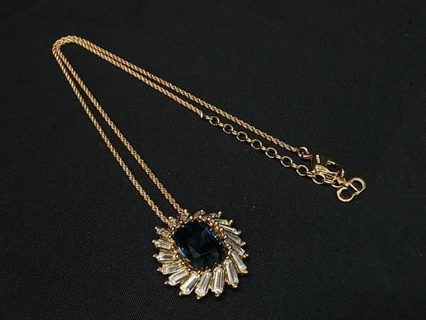Christian Dior クリスチャンディオール ネックレス ゴールド系 × ブルー系 メタル ラインストーン レディース ペンダント 超美品