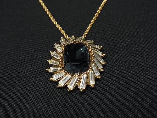 Christian Dior クリスチャンディオール ネックレス ゴールド系 × ブルー系 メタル ラインストーン レディース ペンダント 超美品