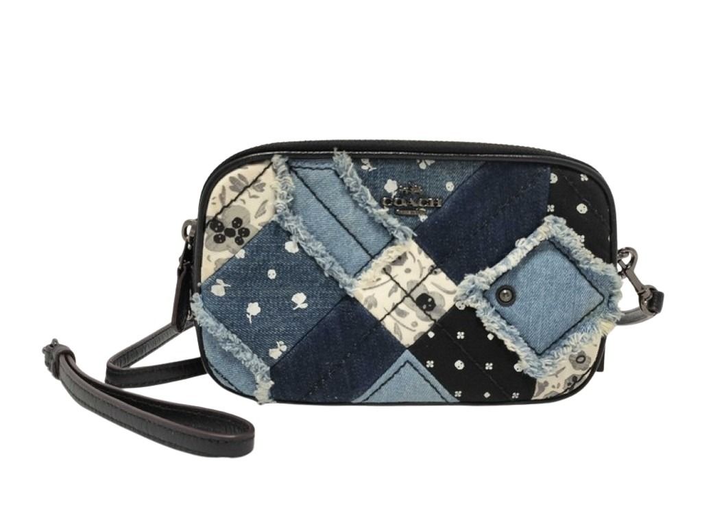 COACH コーチ ショルダーバッグ 65723 ブルー系 デニム レザー レディース パッチワーク 美品