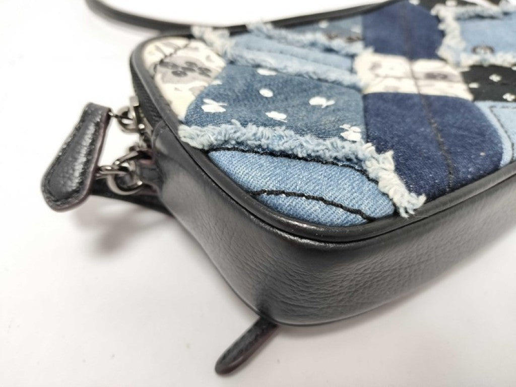 COACH コーチ ショルダーバッグ 65723 ブルー系 デニム レザー レディース パッチワーク 美品