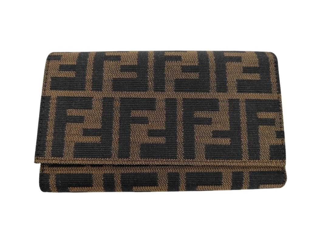 FENDI フェンディ 3つ折り財布 ズッカ柄 8M0011 ブラウン系 キャンバス レザー レディース 美品