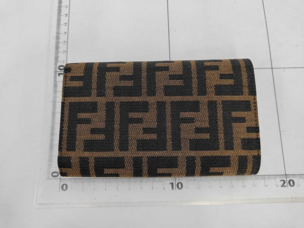 FENDI フェンディ 3つ折り財布 ズッカ柄 8M0011 ブラウン系 キャンバス レザー レディース 美品