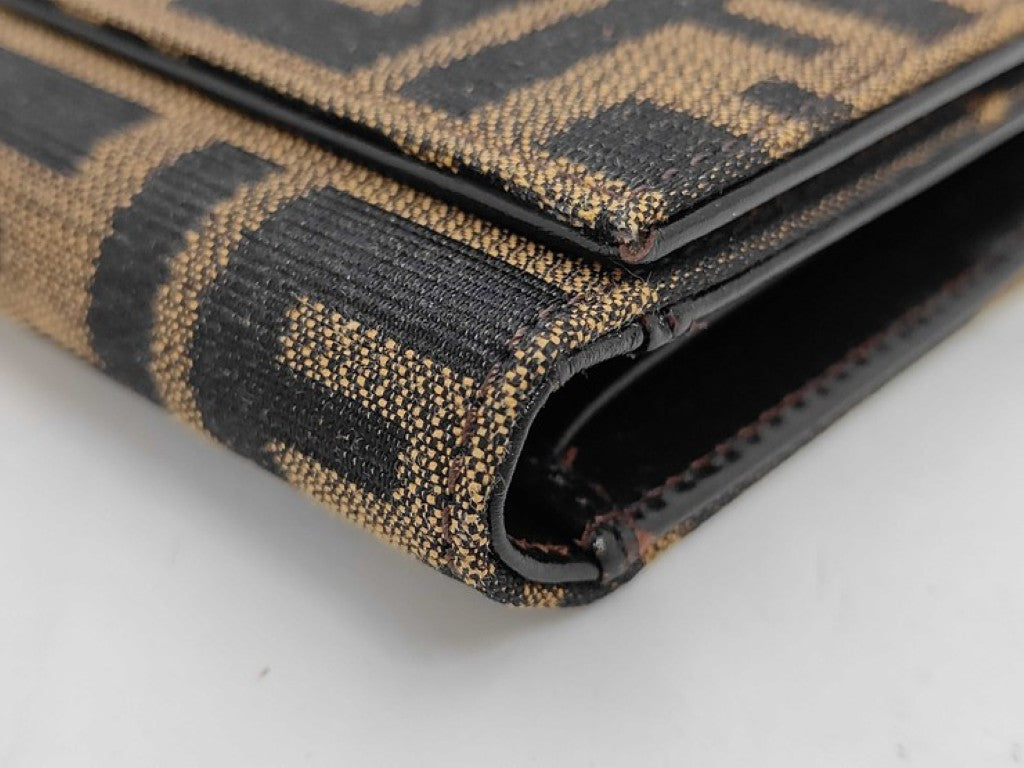 FENDI フェンディ 3つ折り財布 ズッカ柄 8M0011 ブラウン系 キャンバス レザー レディース 美品