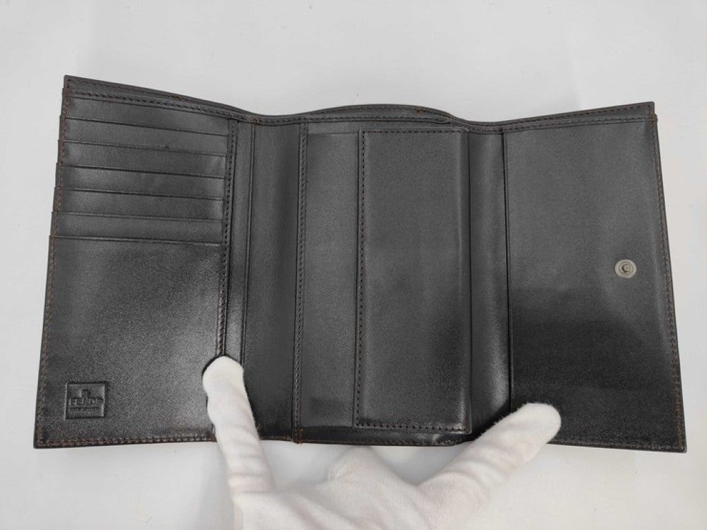 FENDI フェンディ 3つ折り財布 ズッカ柄 8M0011 ブラウン系 キャンバス レザー レディース 美品