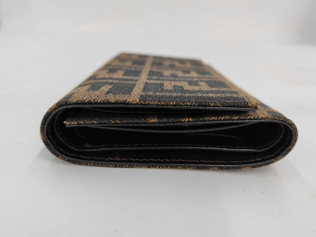 FENDI フェンディ 3つ折り財布 ズッカ柄 8M0011 ブラウン系 キャンバス レザー レディース 美品