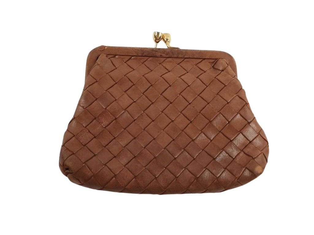 BOTTEGA VENETA ボッテガヴェネタ コインケース イントレチャート ブラウン系 レザー レディース がま口 ゴールド金具