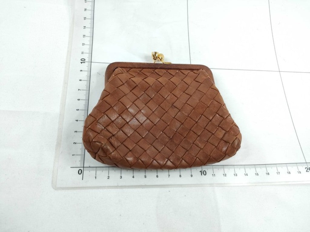 BOTTEGA VENETA ボッテガヴェネタ コインケース イントレチャート ブラウン系 レザー レディース がま口 ゴールド金具
