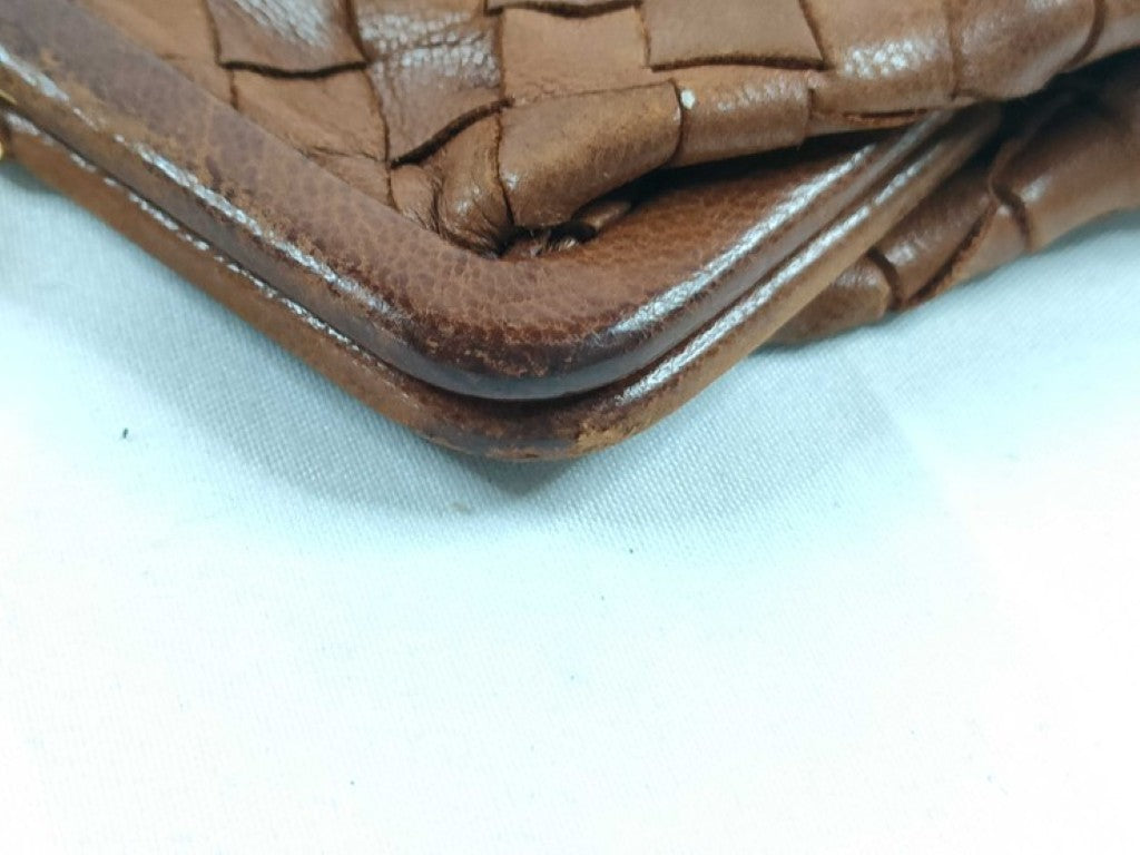 BOTTEGA VENETA ボッテガヴェネタ コインケース イントレチャート ブラウン系 レザー レディース がま口 ゴールド金具