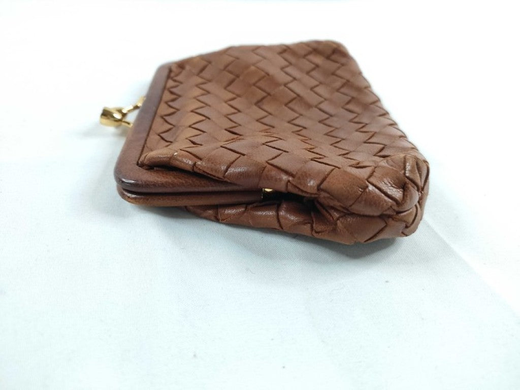 BOTTEGA VENETA ボッテガヴェネタ コインケース イントレチャート ブラウン系 レザー レディース がま口 ゴールド金具