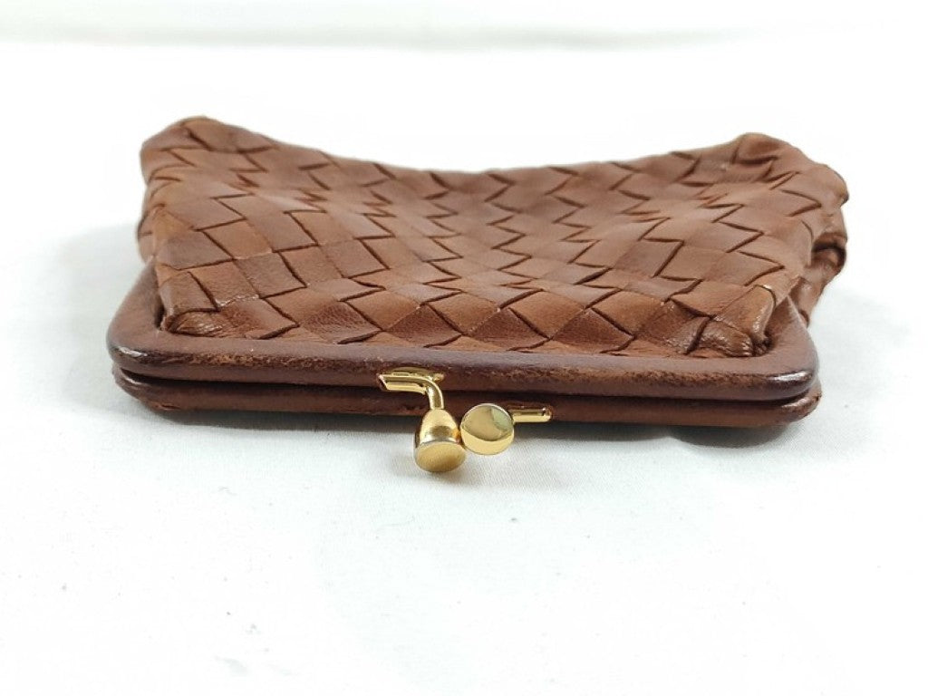 BOTTEGA VENETA ボッテガヴェネタ コインケース イントレチャート ブラウン系 レザー レディース がま口 ゴールド金具
