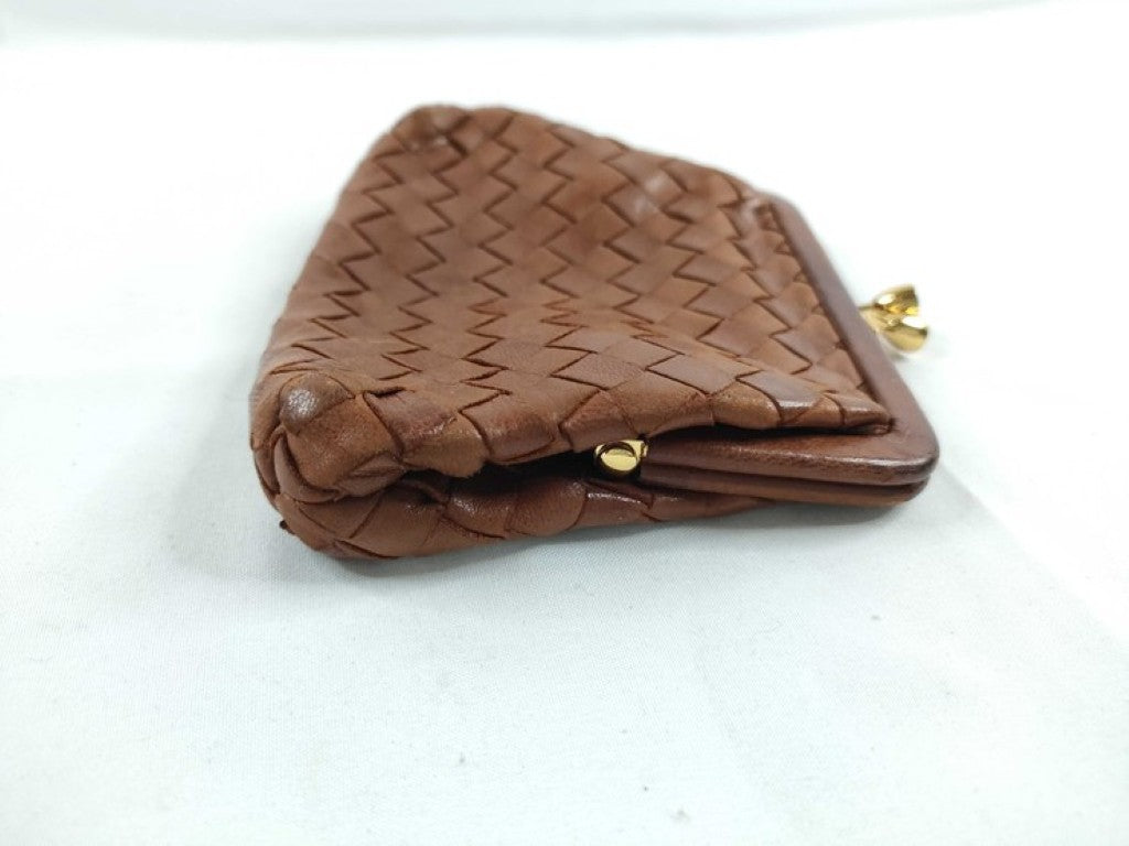 BOTTEGA VENETA ボッテガヴェネタ コインケース イントレチャート ブラウン系 レザー レディース がま口 ゴールド金具