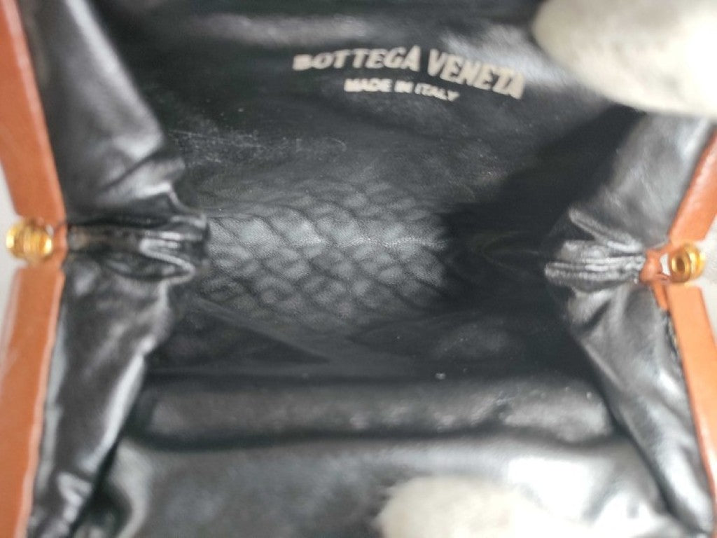 BOTTEGA VENETA ボッテガヴェネタ コインケース イントレチャート ブラウン系 レザー レディース がま口 ゴールド金具